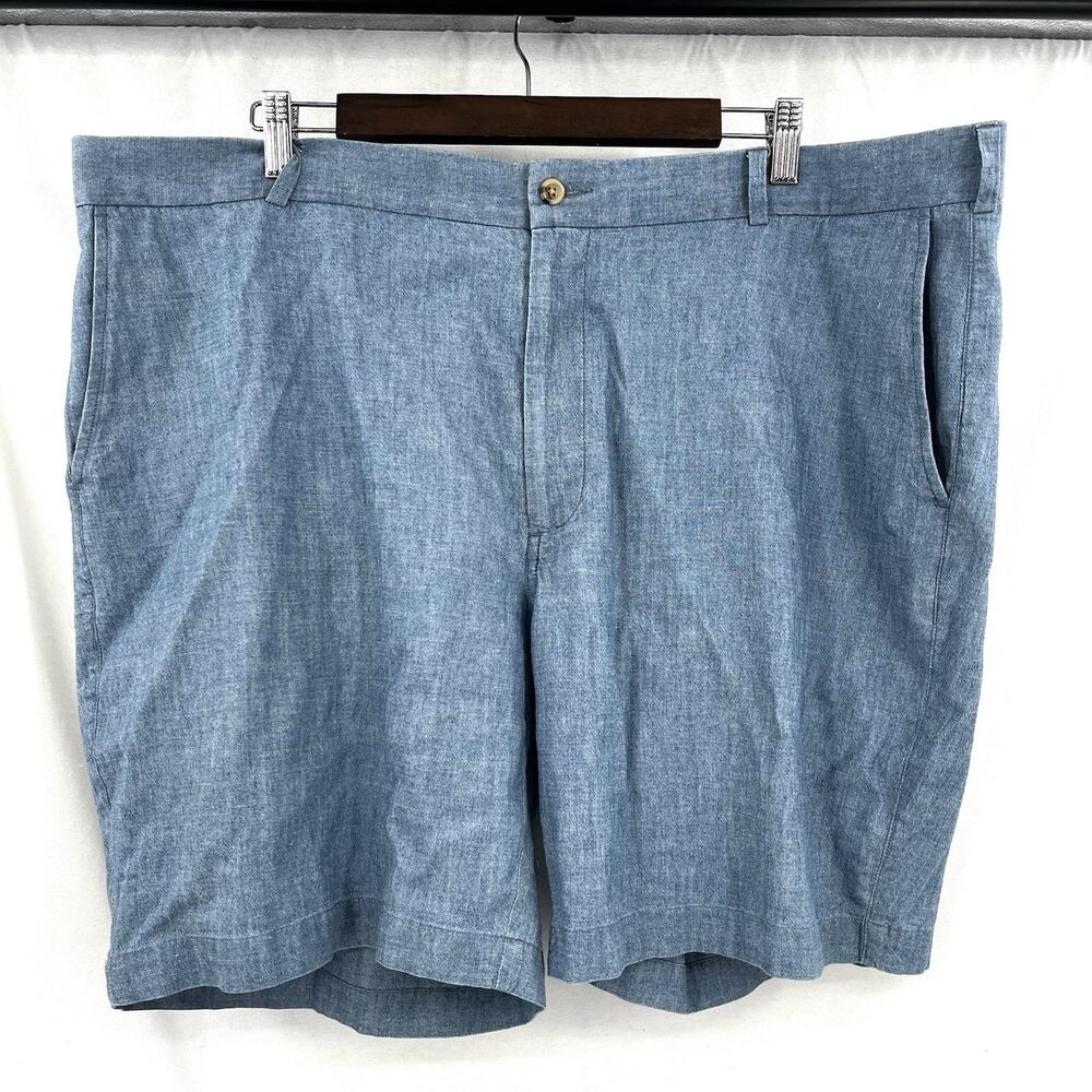 Peter Millar Crown Sport Indigo Blue Chambray Golf Shorts Men 42 W 8 Inseam